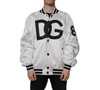 Dolce & Gabbana White Polyester Logo Full Zip Bomber Jacket - IT52 | XL