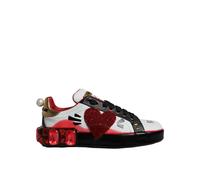 Dolce & Gabbana White Red Crystals Leather Portofino Sneakers Shoes - EU35/US4.5