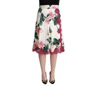 Dolce & Gabbana White Rose Print High Waist Midi A-line Skirt - IT48|XXL