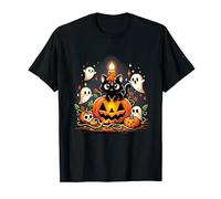 Dolce gatto nero su una zucca con fantasmi Halloween Maglietta