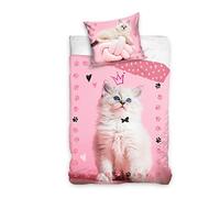 Gatto Rosa Set 2 pezzi Letto Singolo Lenzuola Copripiumino 140x200cm Federa