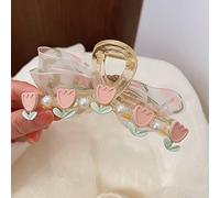 Dolce Rosa Blu Colore Tulipano Acconciatura Artigli per Le Donne Simulato Perla Stampa Bowknot Arcylic Shark Clip Accessori per acconciature, pink1