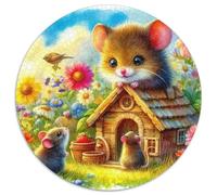 Dolce Topo di Campagna Puzzle 1000 Pezzi Rotondo Gioco di Puzzle 1000 Pezzi Adulti Scena Casetta da Giardino Relax Famiglia Regalo Decorativo