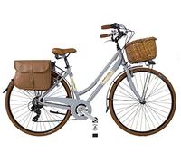 Dolce Vita By Canellini Bicicletta da città Vintage Oldstyle alluminio donna con borse e cesto (Grigio, M)