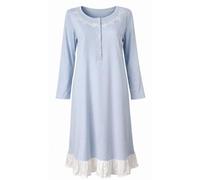 dolcecasabiancheria Camicia da Notte Donna Mezza Stagione - Andra 9238-100% Puro Cotone - Manica Lunga con Bottoni e Ricamo Floreale - Elegante vestibilità Comoda - Taglia 6/XL