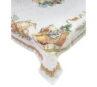 dolcecasabiancheria Tovaglia Copritavolo Natalizio Gobelin con Lurex 6/12 Posti Hessense Tartan Agrifoglio (Slitta Di Natale, per 12 (cm 140 x 240))