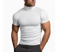 Dolcevita da uomo a maniche corte slim fit pullover maglietta casual camicetta top maglietta estiva strato base shirt (L bianco)