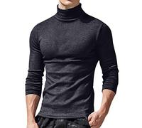 Dolcevita finto da uomo a maniche lunghe, in cotone, vestibilità regolare, maglietta a collo alto, slim e leggera, Grigio scuro, S