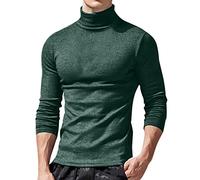 Dolcevita finto da uomo a maniche lunghe, in cotone, vestibilità regolare, maglietta a collo alto, slim e leggera, Verde, S