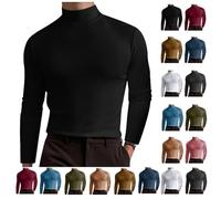 Dolcevita finto da uomo slim fit manica lunga maschio tinta unita t-shirt camicetta elasticizzata collo alto pullover maglione basic t-shirt muscolare, A03-bianco, XXL