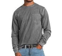 Dolcevita finto da uomo vintage lavato invecchiato camicie a maniche lunghe fitness allenamento palestra muscolare t-shirt pullover allentato top, Grigio, XXL