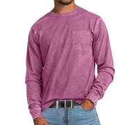 Dolcevita finto da uomo vintage lavato invecchiato camicie a maniche lunghe fitness allenamento palestra muscolare t-shirt pullover allentato top, rosa, M