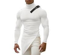 Dolcevita Uomo Casual Slim Fit Manica Lunga Irregolare Orlo Maglioni Collo Alto Allenamento Sportivo Muscolare Pullover Maglioni, bianco, M