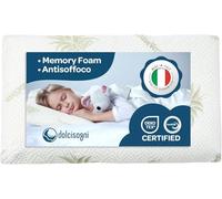DOLCI SOGNI Cuscino Lettino Bambino Antisoffoco 50x30 Memory Foam Spessore 5,5 cm, OEKO-TEX® e CertiPUR™ Cuscino per Asilo, Guanciale Bambini Modello Aloe Cuscino da Viaggio 100% Made in Italy