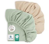 DOLCI SOGNI - Lenzuola Lettino Neonato 60x120 in Mussola - Set Lenzuolino con Angoli Traspirante per Lettino con Sbarre e Brandina Asilo Nido - Certificato Oeko-TEX -1 x Sabbia + 1 x Menta