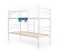 DOLCI SOGNI Letto a Castello per Adulti, Scomponibile in 2 Letti Singoli, Adatto anche ai Bambini, Struttura Acciaio Bianco, Letto per Ospiti, Ostelli, Dormitori e Camerette, 205x80x150cm
