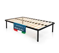 DOLCI SOGNI - Rete Letto Piazza e Mezza alla Francese 140x190 Ortopedica a Doghe di Legno, con Piedi Stabili e Tappi Anti-Scivolo, Struttura in Ferro, 100% Made in Italy