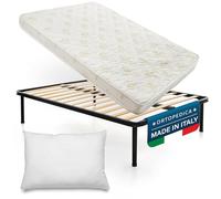 DOLCI SOGNI - Set Letto Piazza e Mezza 120x190 con Rete a Doghe in Legno, Materasso Alto 14 cm e Cuscino Incluso, Struttura Letto Completa, 100% Made in Italy