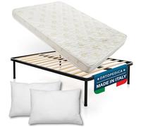 DOLCI SOGNI - Set Letto Piazza e Mezza alla Francese 140x190 con Rete a Doghe in Legno, Materasso Alto 14 cm e Cuscino Incluso, Struttura Letto Completa, 100% Made in Italy