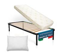 DOLCI SOGNI Set Rete Letto Singolo 80x190, Rete a Doghe Letto Singolo con Materasso e Cuscino, 100% Made in Italy, Materasso Waterfoam 14 cm, Rete Singola con Doghe di Legno, Letto a Una Piazza