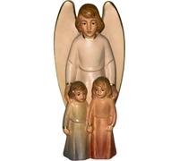 Dolfi | Angelo Custode con Bambini scolpito in legno acero 12 cm | Dipinto a Mano in Val Gardena | Articolo Religioso