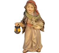 Dolfi | Pastorello con lanterna e lepre 14 cm | Legno Naturale in Val Gardena | Presepe e Natività