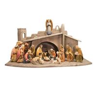 Dolfi | Presepe Leonardo completo con stalla e 20 statuine 12 cm | Legno Naturale in Val Gardena | Statuina Presepe
