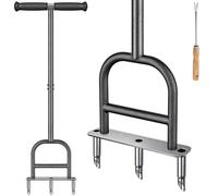 Dolibest Aeratore per prato a denti cavi, strumento di aerazione per erba con manico lungo, manuale da giardino, a 3 rebbi, resistente, con impugnatura morbida, con strumento di rilascio dell'argilla