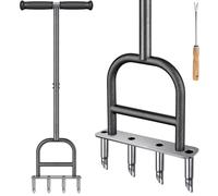 Dolibest Aeratore per Prato a Denti Cavi, Strumento di aerazione per Erba con Manico Lungo, Manuale da Giardino, a 4 rebbi, Resistente, con Impugnatura Morbida, con Strumento di Rilascio dell'argilla