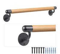 Dolibest Corrimano in legno, 100 cm, corrimano per scale, ringhiera per interni con raccordi, 3,8 cm, rotonda, da parete, balaustra, barra di sicurezza per esterni, per giovani/anziani/disabili