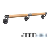 Dolibest Corrimano in legno, 200 cm, corrimano per scale, ringhiera per interni con raccordi, 3,8 cm, rotonda, da parete, balaustra, barra di sicurezza per esterni, per giovani/anziani/disabili