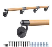 Dolibest Corrimano in legno, corrimano per scale da 250 cm, ringhiera per interni con raccordi, 3,8 cm, rotonda, da parete, balaustra, barra di sicurezza per esterni, per giovani/anziani/disabili