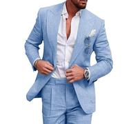 DOLIJA Abito da Uomo Abito in Lino 2 Pezzi da Uomo Abito Estivo Slim Fit for Matrimonio, Ballo, Festa in Spiaggia (Color : Style 1, Size : 2XL)