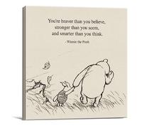 Dolimifa Decorazione artistica da parete con citazione di Winnie the Pooh Retro Braver Stronger Smarter Positive Sayings Quadro su tela, Stampa incorniciata, pronta da appendere (20 x 20 pollici)
