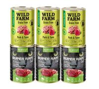 DOLINA NOTECI Super Rafi Cat P&F con selvaggina e cuori di pollo 3x400 g + WILD FARM Premium Grain Free Pork and Tuna 3x400g - cibo senza cereali per gatti