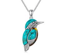 DOLIOX Collana con ciondolo a forma di uccellino, in argento Sterling, con turchese e ambra, gioiello in stile bohémien, regalo per compleanno, in argento, Argento sterling, Turchese
