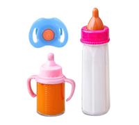 Doll Bottles, Pretend Play Feeding Toy, Disappearing Milk Bottle, Juice Cup Toy, Pacifier, Safe PP Material, Role Play for Kids 3+, Sizes 5.98 and 3.66 Inches, Multicolor, 4 Pieces