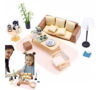 Doll House Furniture, Miniature Decor Ornament, Tabletop Furnishings Model, Decorative Accessory, Stylish Mini Furniture, (1 Set Wood), Desk Bookshelf Display Use