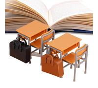 Doll House Miniatures Items, Dolls House Decorations, ABS Classroom Schoolbag Models, Study Table Ornaments for Children, Playroom Setup, Pretend Play, 5x3x5.2cm/3.3x3x5.5cm/3.7x1.2x3.5cm