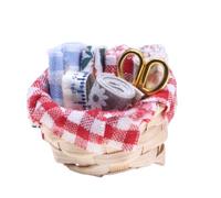 Doll Sewing Basket - 4cm Miniature Thread Box | Bamboos & Polyester & Metal Realistic Craft Supplies Kit, Lifelike Room Scene Decoration Accessory For Hobbyist Displays