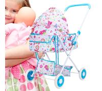 Doll Stroller, Toy Pushchair, Doll Walker, Sturdy Frame Support, Adjustable High Chair, Pink Floral Pattern, Great for Imaginative Playtime Indoors or Birthday Surprise Events