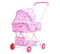 Doll Stroller With High Chair - Pink, Doll Pram Set, Folding Compact Design, Removable Canopy, Storage Basket, Smooth Rolling Wheels | Girls, Boys Ages 2-5, Daycare, Playroom, Park, Picnic, Tea P