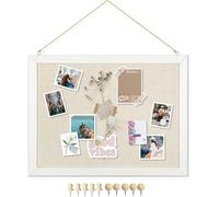 DOLLAR BOSS Bacheca con lino, confezione da 1 bacheca in sughero double-face, 40,6 x 30,5 cm, per pareti, bacheca con cornice in legno, piccola bacheca per casa, cucina, ufficio, decorativa, da