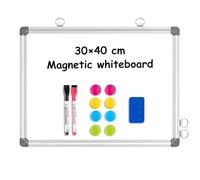 DOLLAR BOSS Lavagna bianca magnetica double-face, 30 x 40 cm, cancellabile a secco, lavagna bianca da parete con vassoio portapenne, bordo in alluminio e superficie di scrittura cancellabile a secco