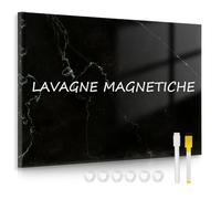DOLLAR BOSS Lavagna magnetica, lavagna magnetica da parete 30 x 40 cm, lavagna bianca cancellabile, memoboard magnetica stampa marmo nero con 6 magneti e 2 penne