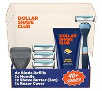 Dollar Shave Club | The Member Exclusive Shave Set | 4 cartucce di ricarica Swift Risciacquo, 1 manico (blu), 1 burro da barba 3 oz, 1 copertura per rasoio