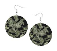 Dollar Sign Money Print Piercing Rotondo Orecchini In Pelle Set 1 Paio di Eleganti Orecchini In Pelle Pendenti Cerchio Per Le Donne Gioielli Regali, One Size, Poliestere