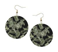 Dollar Sign Money Print Piercing Rotondo Orecchini In Pelle Set 1 Paio di Eleganti Orecchini In Pelle Pendenti Cerchio Per Le Donne Gioielli Regali, One Size, Poliestere
