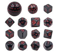 DollaTek 15 Pezzi Set Completo di Dadi Poliedrici D3-D100 Set di Dadi da Gioco per Giochi di Ruolo da Tavolo Nero e Rosso
