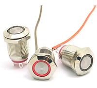 DollaTek 3Pcs 12mm Interruttore a pulsante piatto Reset Interruttore a bilanciere rotondo 12V DC Angel Eye LED impermeabile - Rosso